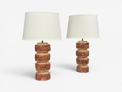 Bernard Rooke Brutalist Table Lamps Beige Textured Ceramic England 1970s - 4691324