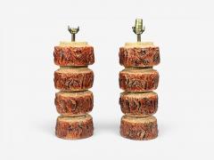 Bernard Rooke Brutalist Table Lamps Beige Textured Ceramic England 1970s - 4691327