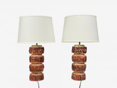 Bernard Rooke Brutalist Table Lamps Beige Textured Ceramic England 1970s - 4691328