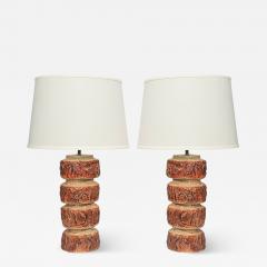 Bernard Rooke Brutalist Table Lamps Beige Textured Ceramic England 1970s - 4691362