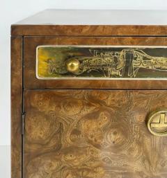 Bernhard Rohne Bernhard Rohne Mastercraft Burl Etched Brass Night Stands c1970 - 3525649