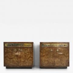 Bernhard Rohne Bernhard Rohne Mastercraft Burl Etched Brass Night Stands c1970 - 3530102