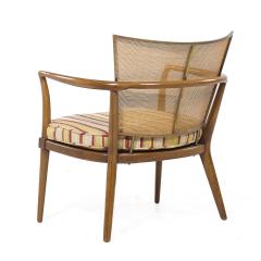 Bert England Bert England Mid Century Walnut Brass and Cane Back Lounge Chairs Pair - 3975788