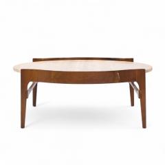 Bertha Schaefer Bertha Schaefer for Singer Sons Mid Century Travertine and Walnut Coffee Table - 4301746