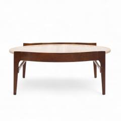 Bertha Schaefer Bertha Schaefer for Singer Sons Mid Century Travertine and Walnut Coffee Table - 4301748