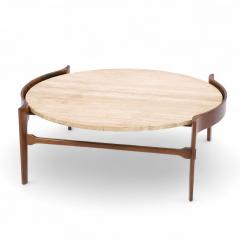 Bertha Schaefer Bertha Schaefer for Singer Sons Mid Century Travertine and Walnut Coffee Table - 4301749