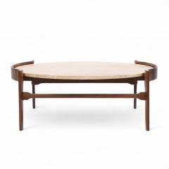 Bertha Schaefer Bertha Schaefer for Singer Sons Mid Century Travertine and Walnut Coffee Table - 4301750