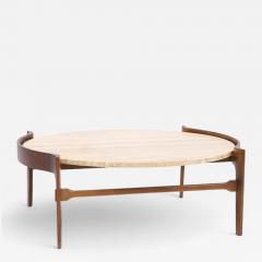 Bertha Schaefer Bertha Schaefer for Singer Sons Mid Century Travertine and Walnut Coffee Table - 4305772