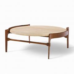 Bertha Schaefer Bertha Schaefer for Singer Sons Mid Century Travertine and Walnut Coffee Table - 4421587