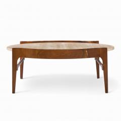 Bertha Schaefer Bertha Schaefer for Singer Sons Mid Century Travertine and Walnut Coffee Table - 4421590