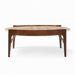 Bertha Schaefer Bertha Schaefer for Singer Sons Mid Century Travertine and Walnut Coffee Table - 4421591