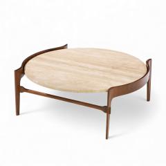 Bertha Schaefer Bertha Schaefer for Singer Sons Mid Century Travertine and Walnut Coffee Table - 4421592