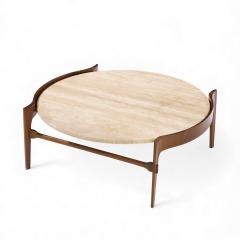 Bertha Schaefer Bertha Schaefer for Singer Sons Mid Century Travertine and Walnut Coffee Table - 4421594