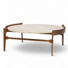 Bertha Schaefer Bertha Schaefer for Singer Sons Mid Century Travertine and Walnut Coffee Table - 4422029