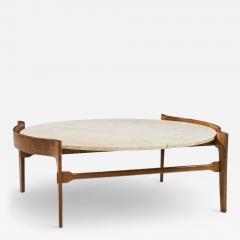 Bertha Schaefer Bertha Schaefer for Singer Sons Mid Century Travertine and Walnut Coffee Table - 4426632