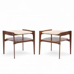 Bertha Schaefer Bertha Schaefer for Singer Sons Sculpted Travertine Walnut End Tables Pair - 4301776