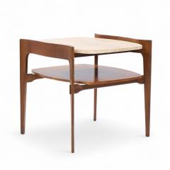 Bertha Schaefer Bertha Schaefer for Singer Sons Sculpted Travertine Walnut End Tables Pair - 4301780