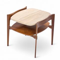 Bertha Schaefer Bertha Schaefer for Singer Sons Sculpted Travertine Walnut End Tables Pair - 4301783