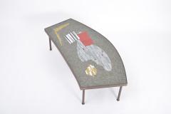 Berthold Muller Large Midcentury Mosaic and Brass Coffee Table by Berthold Mu ller Oerlinghausen - 2151293