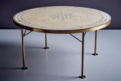 Berthold Muller Round Mosaic Coffee Table by Berthold M ller with brass rim - 4146235