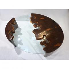 Bespoke 1980 Italian Organic Walnut Veneer Glass Oval Coffee Table with Drawer - 1534146