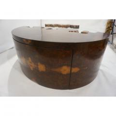 Bespoke 1980 Italian Organic Walnut Veneer Glass Oval Coffee Table with Drawer - 1534147