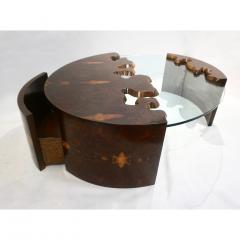 Bespoke 1980 Italian Organic Walnut Veneer Glass Oval Coffee Table with Drawer - 1534149