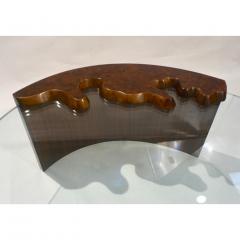 Bespoke 1980 Italian Organic Walnut Veneer Glass Oval Coffee Table with Drawer - 1534150