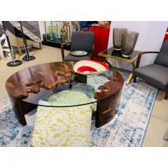 Bespoke 1980 Italian Organic Walnut Veneer Glass Oval Coffee Table with Drawer - 1534151