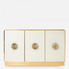 Bespoke Art Deco Italian Couture Design White Brass 3 Door Cupboard Sideboard - 3034022