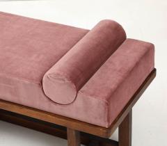 Bespoke Bench with Sculptural Bolsters and Walnut Frame in Rose Velvet Italy - 3730888