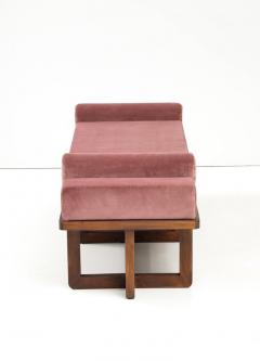 Bespoke Bench with Sculptural Bolsters and Walnut Frame in Rose Velvet Italy - 3730891