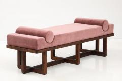 Bespoke Bench with Sculptural Bolsters and Walnut Frame in Rose Velvet Italy - 3730894