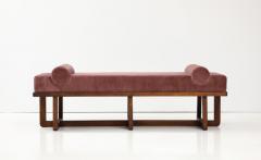 Bespoke Bench with Sculptural Bolsters and Walnut Frame in Rose Velvet Italy - 3730905