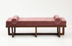 Bespoke Bench with Sculptural Bolsters and Walnut Frame in Rose Velvet Italy - 3730911