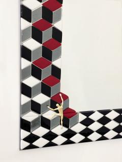 Bespoke Escher Inspired Italian Red Black White Smoked Murano Glass Satin Mirror - 2512312