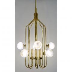 Bespoke Italian Alabaster White Murano Glass Brass Curved Globe Chandelier - 1646918