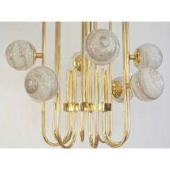 Bespoke Italian Alabaster White Murano Glass Brass Curved Globe Chandelier - 1646919