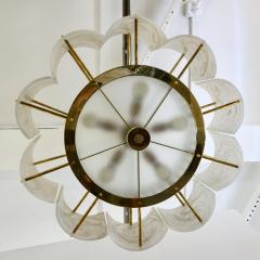 Bespoke Italian Alabaster White Murano Glass Brass Round Chandelier Flushmount - 1375522