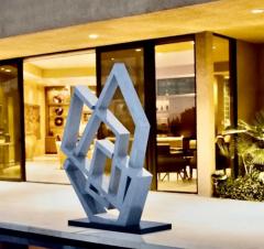 Bespoke Italian Aluminum Handmade Geometric Modern Tall Sculpture on Marble Base - 3313554