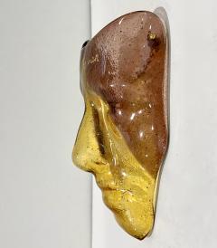 Bespoke Italian Amethyst Amber Gold Murano Glass Mask Wall Art Sculpture - 2837426