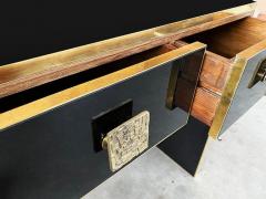 Bespoke Italian Art Deco Design Black Glass Cast Brass Console Table Sideboard - 1879212