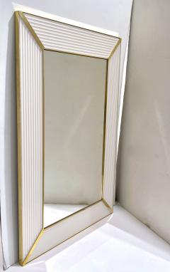 Bespoke Italian Art Deco Design Iridescent White Murano Glass Brass Mirror - 3367427