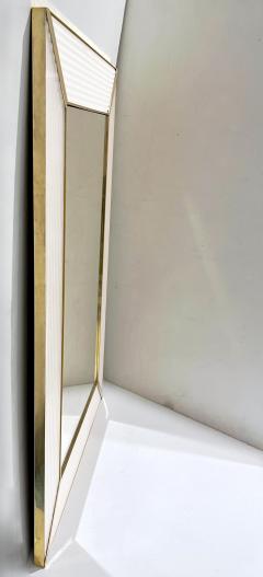 Bespoke Italian Art Deco Design Iridescent White Murano Glass Brass Mirror - 3367429