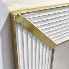 Bespoke Italian Art Deco Design Iridescent White Murano Glass Brass Mirror - 3367430
