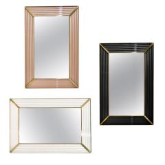 Bespoke Italian Art Deco Design Iridescent White Murano Glass Brass Mirror - 3367432