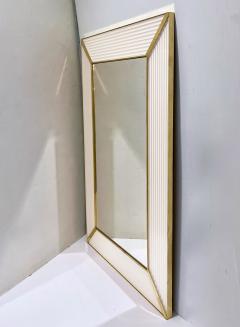Bespoke Italian Art Deco Design Iridescent White Murano Glass Brass Mirror - 3367433