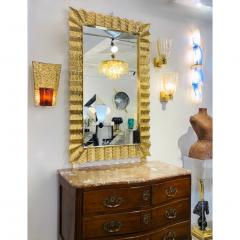 Bespoke Italian Art Deco Design Ruffled Gold Murano Glass Brass Mirror - 1821079