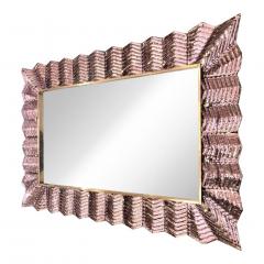 Bespoke Italian Art Deco Design Ruffled Gold Murano Glass Brass Mirror - 1821080