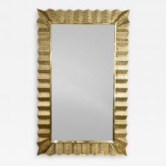 Bespoke Italian Art Deco Design Ruffled Gold Murano Glass Brass Mirror - 1821546